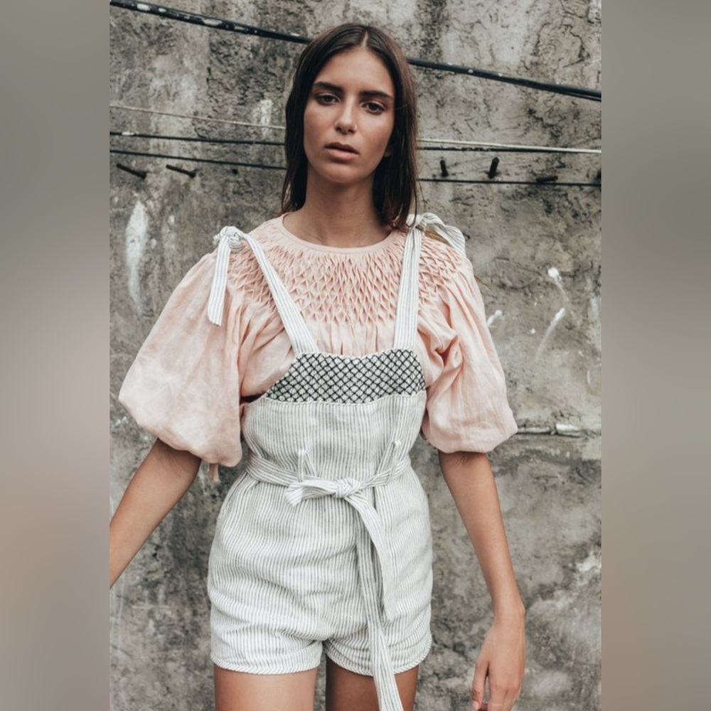 Innika Choo Linen Smocked Romper